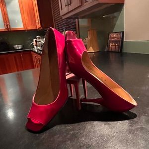 Stuart Weitzman sexy red patent leather peep-toe with heel